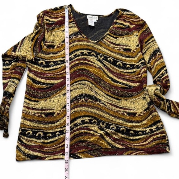 Vintage Coldwater Creek Metallic Earthy Tones Abstract Long Sleeve Top - Picture 8 of 9